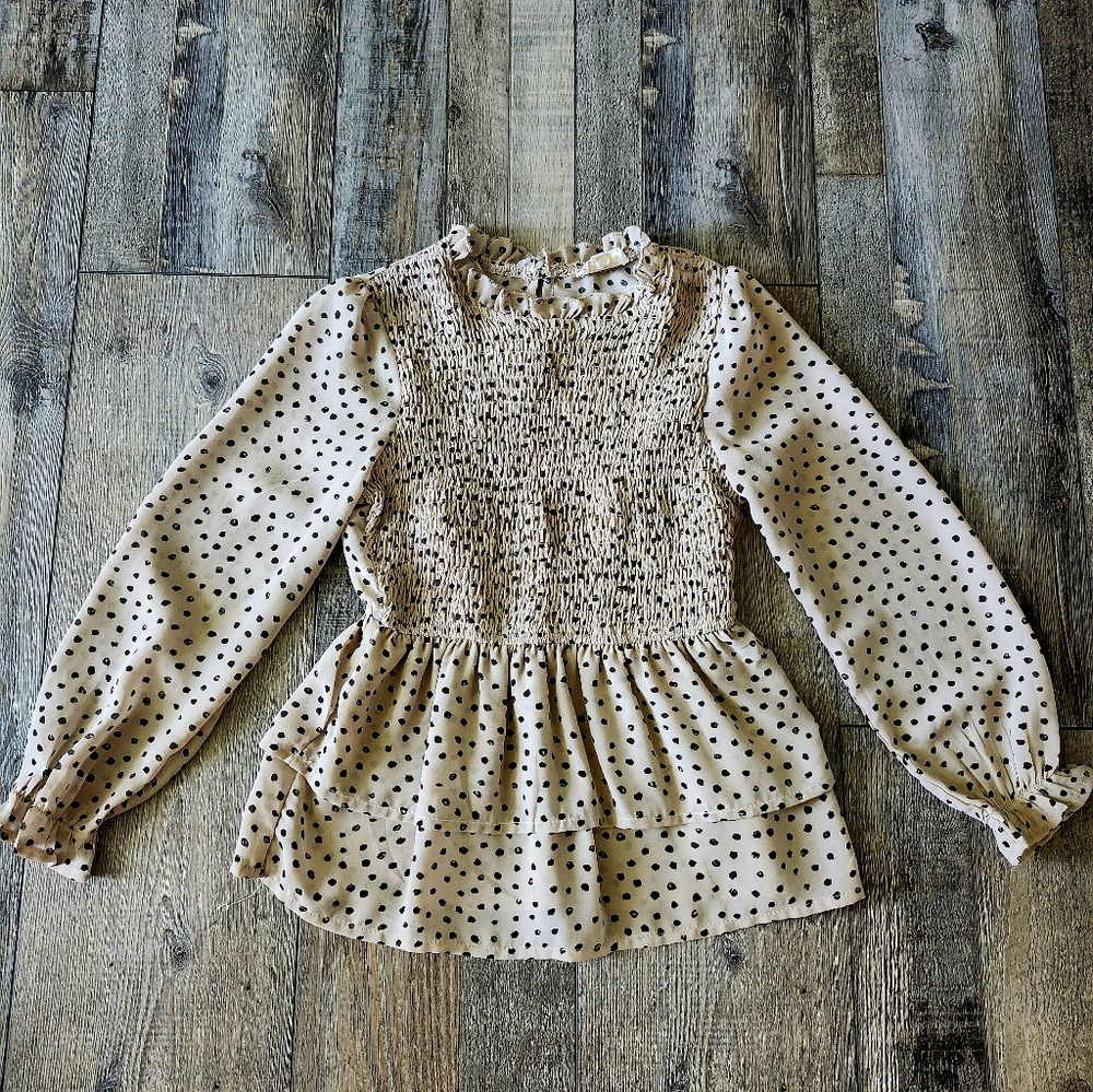 Hayden Girls Polka Dot Ruffle Peplum Blouse | Size S